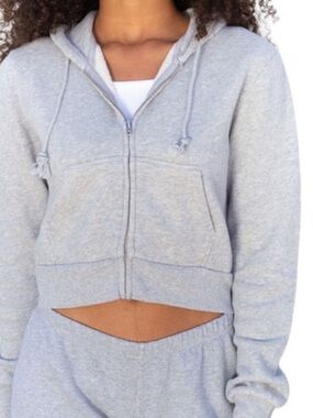 Brandy Melville Heather Gray Zip-Up Hoodie crop small